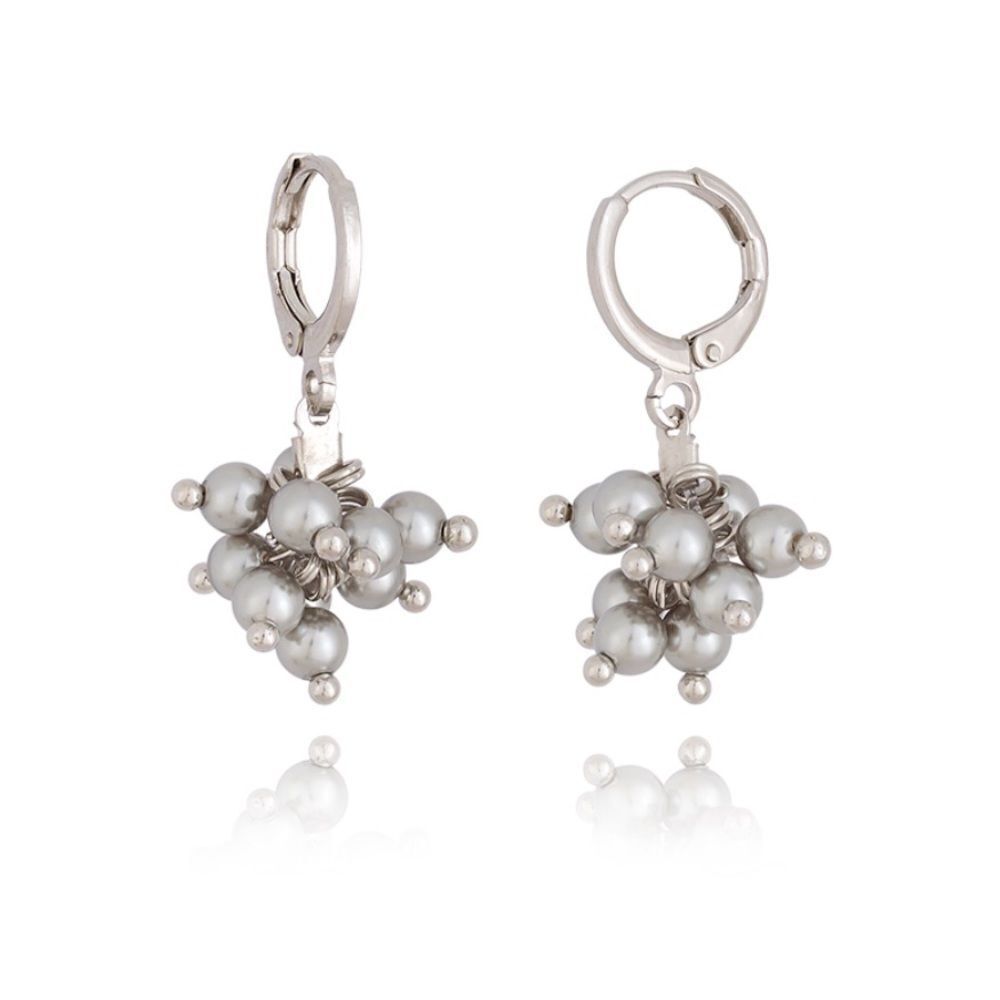 EARRING CLICK PEARLS SILVER + WHITE RHODIUM PLATED